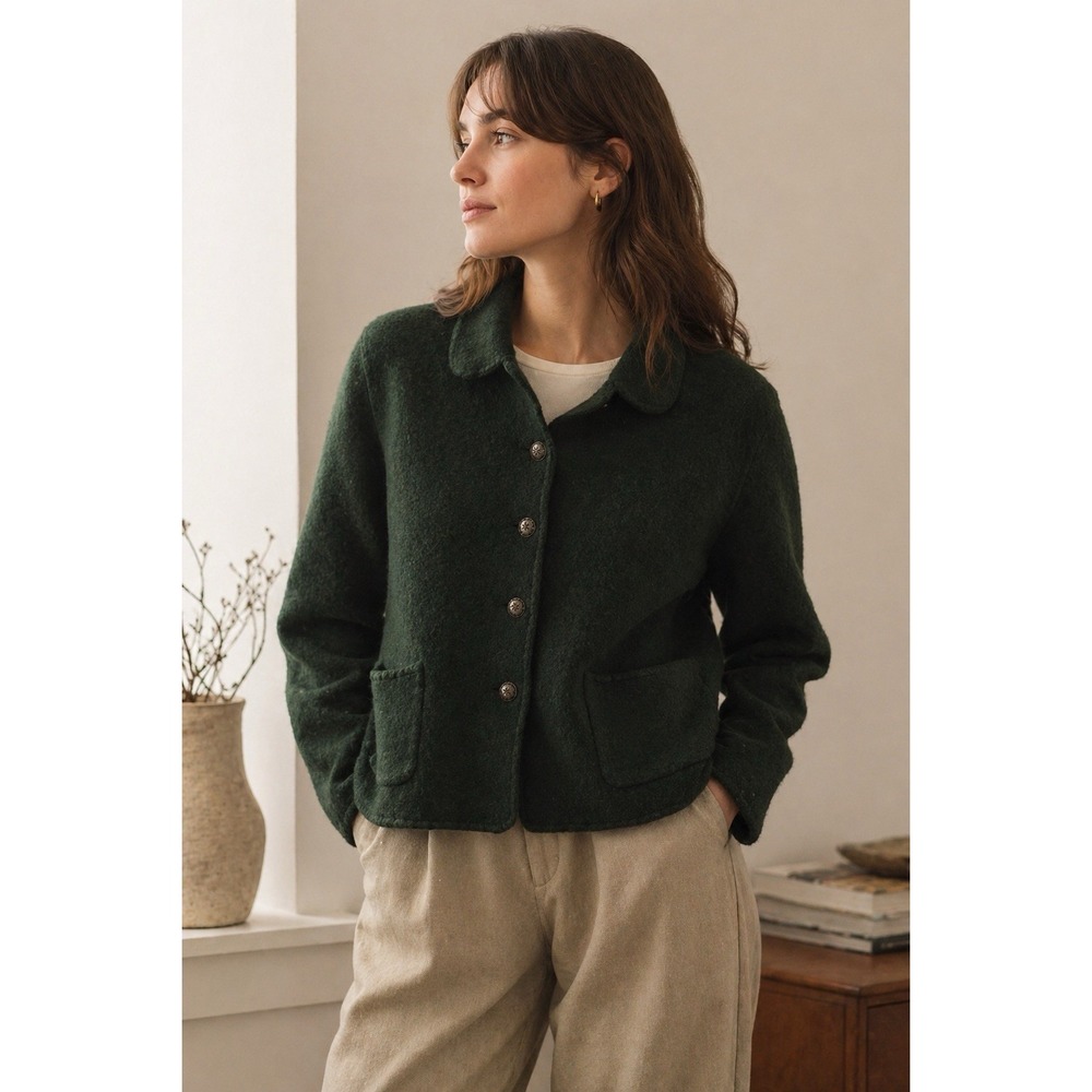 Vintage Tally Ho Wool Jacket Cardigan Forest Green Button Collared Women's M